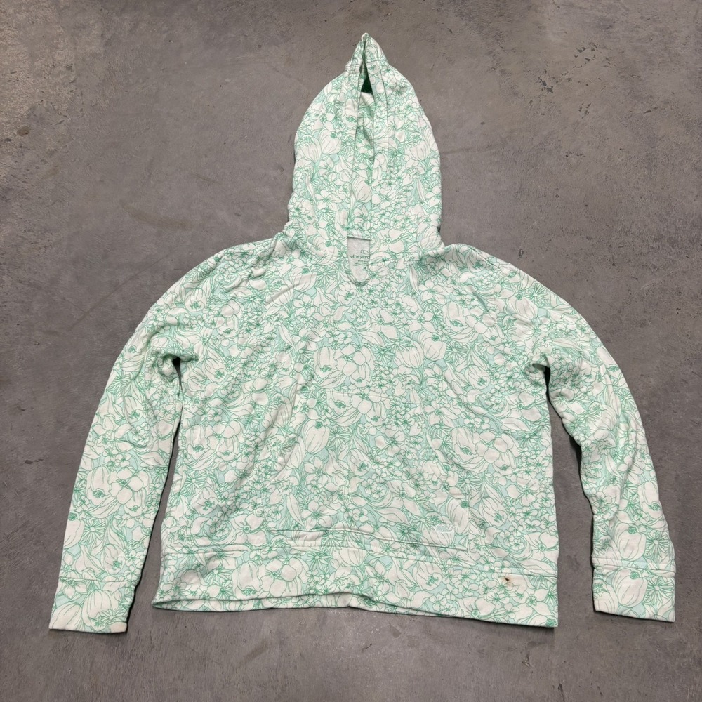 Vineyard Vines Girls Dreamcloth Hoodie Green White Size Medium 10-12